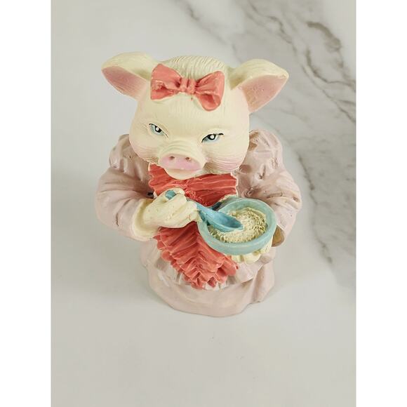 Piglet Pig Lover Piggy w/ Bow Cute Dress Cooking 3 1/2" Figurine 80s Home Decor - Picture 3 of 13